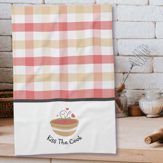 Kiss The Cook Cozy Kitchen Plaid  Towel (Creator Uploaded)