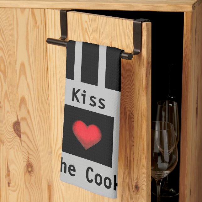 Kiss the Cook Customizable Gray Kitchen Towel (Thirds Fold)