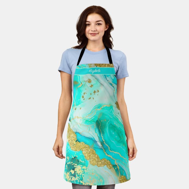 Kiss The Cook Food Chef Kitchen BBQ Baker Marble Apron (Worn)