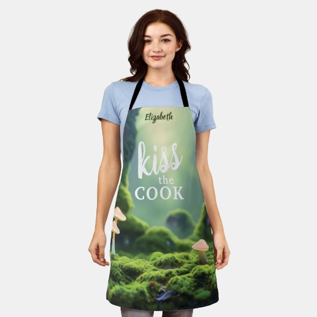 Kiss The Cook Food Chef Kitchen BBQ Baker Mushroom Apron (Worn)
