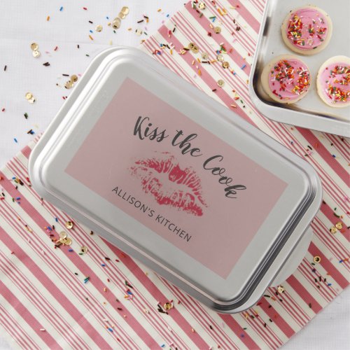 Kiss The Cook Funny Saying Pink Red Personalized Cake Pan