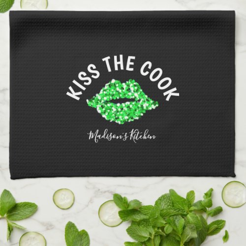 Kiss The Cook Funny St Patricks Day Phrase Name Kitchen Towel