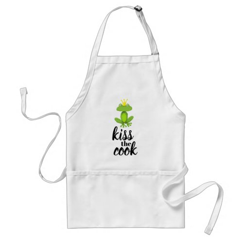 Kiss the Cook Green Frog Prince Crown Funny Adult Apron