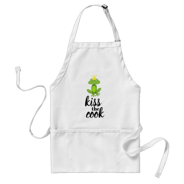 Kiss the Cook Green Frog Prince Crown Funny Adult Apron (Front)