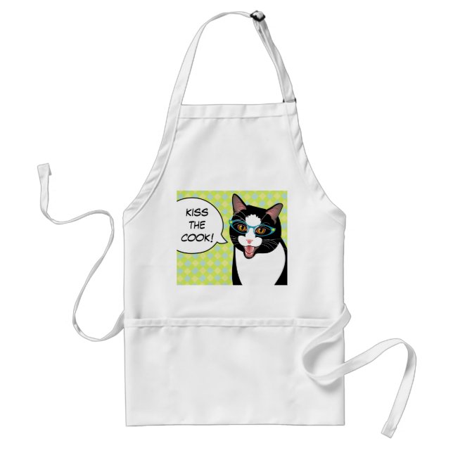 Kiss the Cook Hipster Kitty Apron (Front)