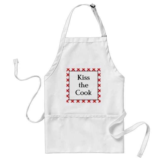 Kiss the Cook Kitchen Custom Retro Saying Adult Apron (Front)