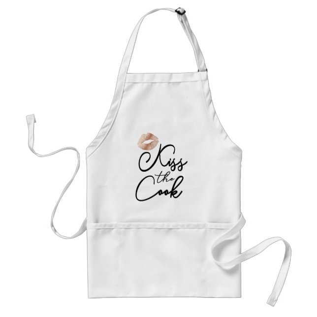 Kiss the Cook Modern Script Rose Gold Lips XOXO Adult Apron (Front)