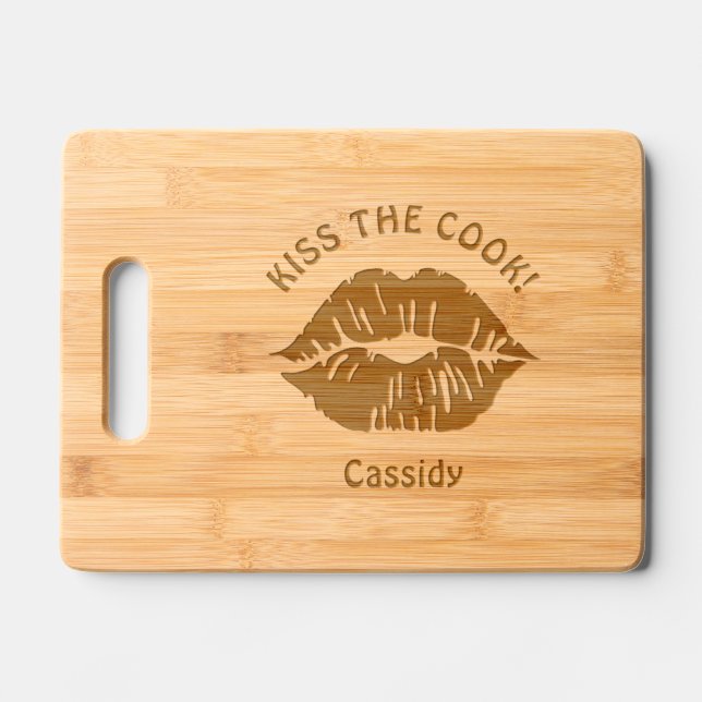 Kiss the Cook Personalized Engraved Cutting Board (Front)