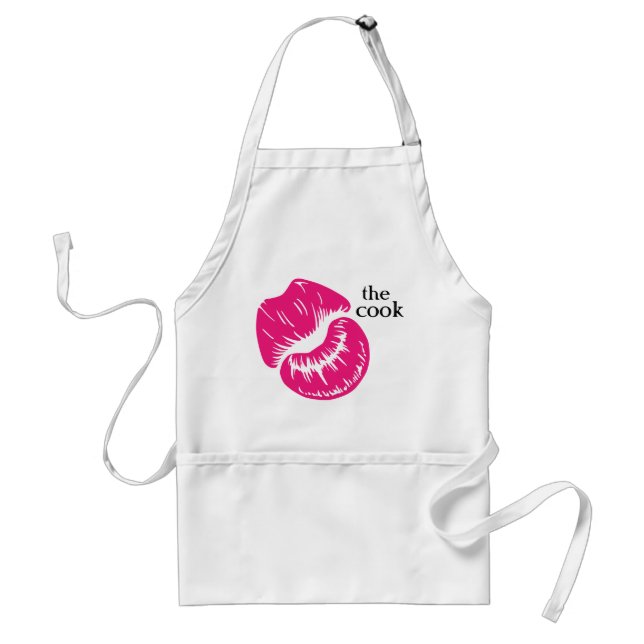 "Kiss the Cook" Pink  Adult Apron (Front)