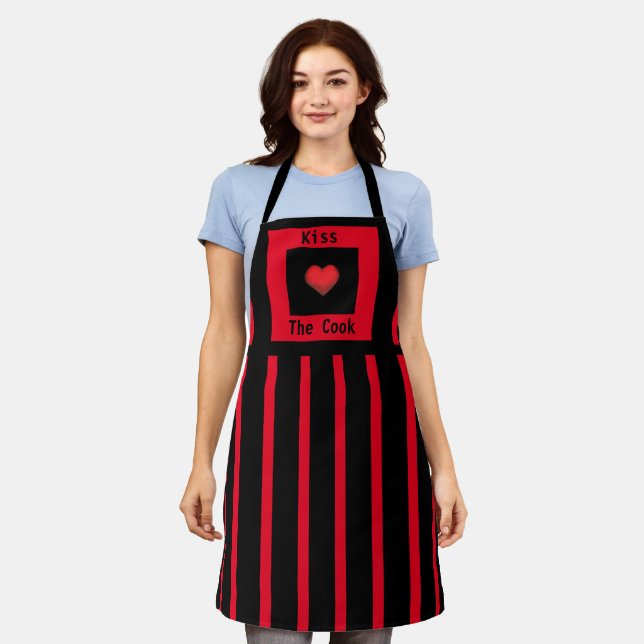 Kiss the Cook Red & Black Apron (Medium) (Worn)