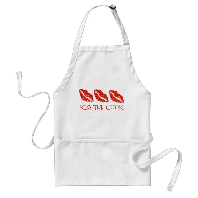 Kiss the Cook Red Lips Love Valentine's Day Adult Apron (Front)