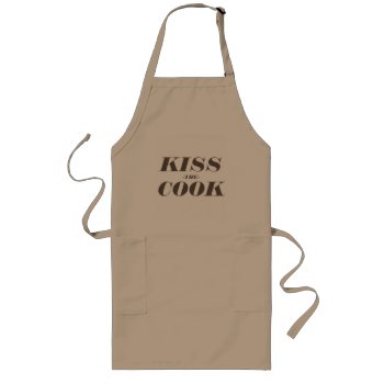 Kiss The Cook Simple Text Design Long Apron by ArtOnKitchenWare at Zazzle