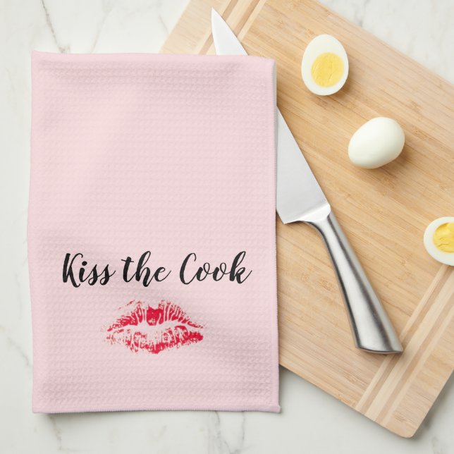 Kiss The Cook Valentines Day  Kitchen Towel (Quarter Fold)