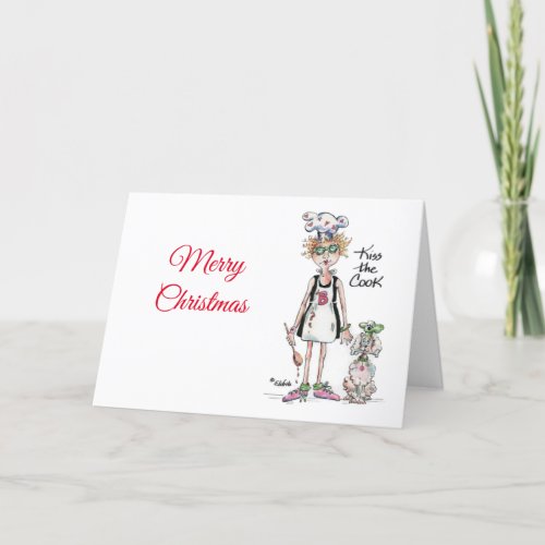Kiss the Cook vignette tired woman needs support Holiday Card
