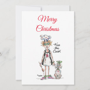 "Kiss the Cook" vignette tired woman needs support Holiday Card