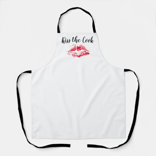 Kiss The Cook White Red Lips Valentines Day Womens Apron