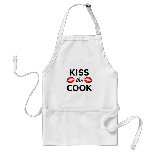 Kiss the cook with red lips word art text design adult apron