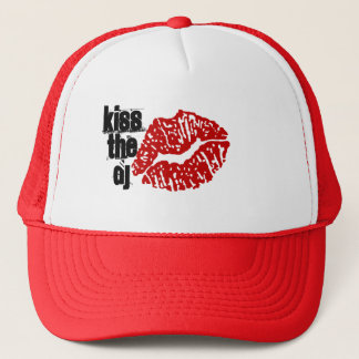 KISS THE DJ RED/WHITE TRUCKER HAT