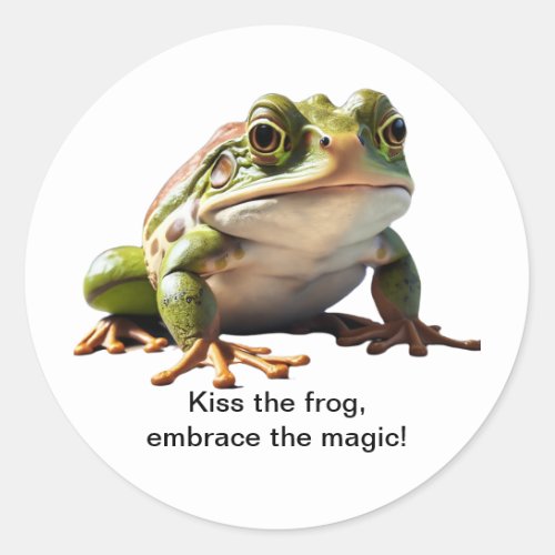 Kiss the frog embrace the magic party sticker classic round sticker
