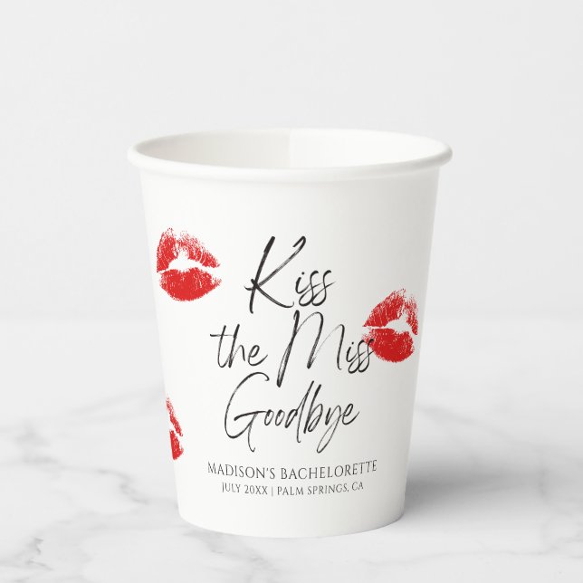 Kiss The Miss Goodbye Bachelorette Paper Cups (Left)