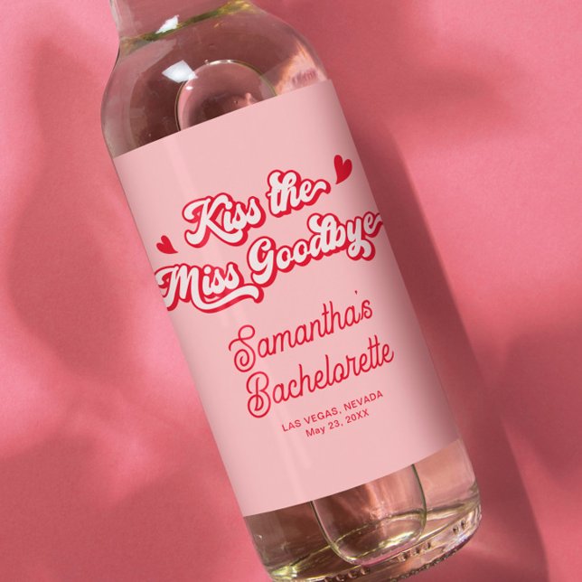 Kiss the Miss Goodbye Bachelorette Party Favor Wine Label (Creator Uploaded)