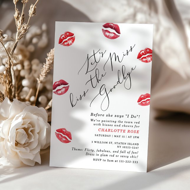 Kiss the Miss Goodbye Bachelorette party Invitation (Creator Uploaded)