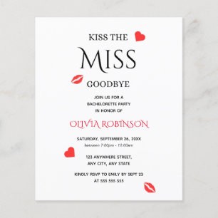 Kiss the Miss Goodbye Bachelorette Party Invite