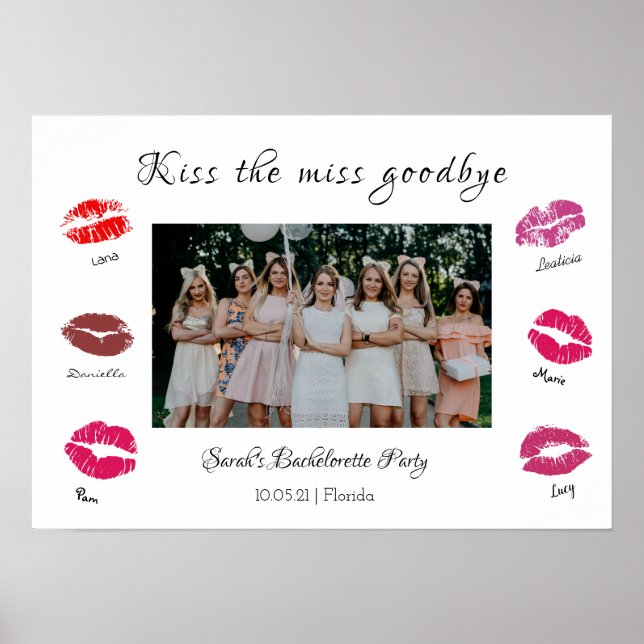 kiss the miss goodbye bachelorette party lips poster (Front)