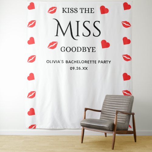 Kiss the Miss Goodbye Bachelorette Photo Booth  Tapestry