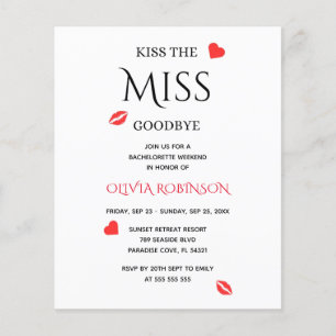 Kiss the Miss Goodbye Bachelorette Weekend Invite