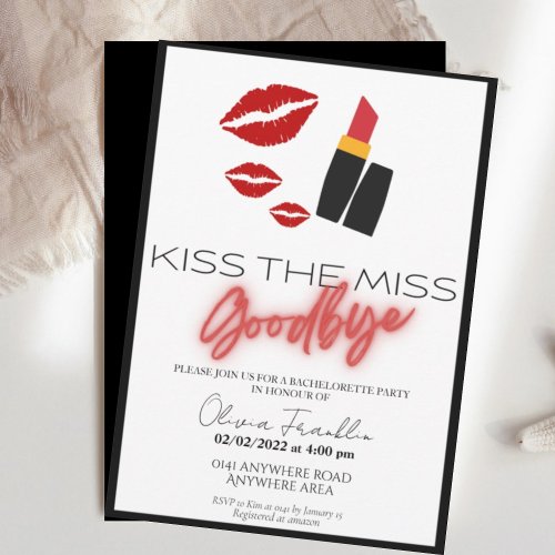 Kiss the miss goodbye bridal shower  invitation