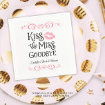 Kiss The Miss Goodbye Bridal Shower Napkins<br><div class="desc">Kiss The Miss Goodbye Bridal Shower Party Paper Napkins. Modern, stylish and fun bridal shower napkins featuring the title KISS THE MISS GOODBYE accented by faux pink glitter gloss lips and fancy calligraphy typography personalized with the bride-to-be's name or event. NAPKIN OPTIONS: The sample is shown in the 4.75x4.75-inch Cocktail...</div>