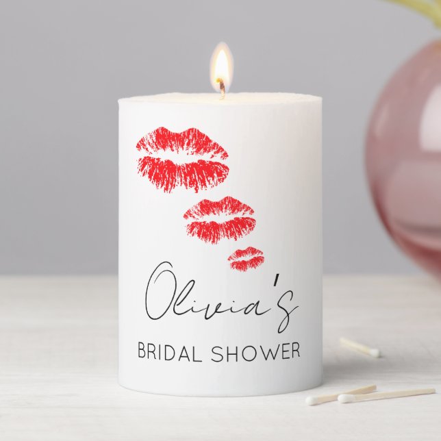 Kiss the miss goodbye bridal shower pillar candle (In Situ)