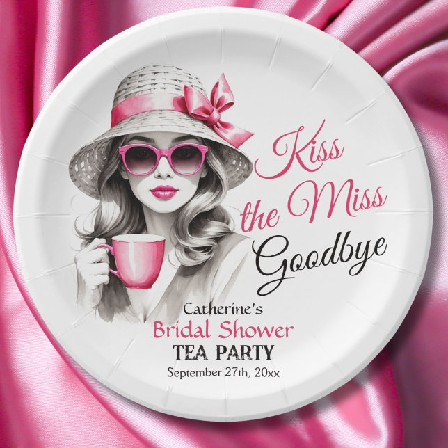 Kiss The Miss Goodbye Bridal Shower Tea Party Paper Plates (Creator Uploaded)