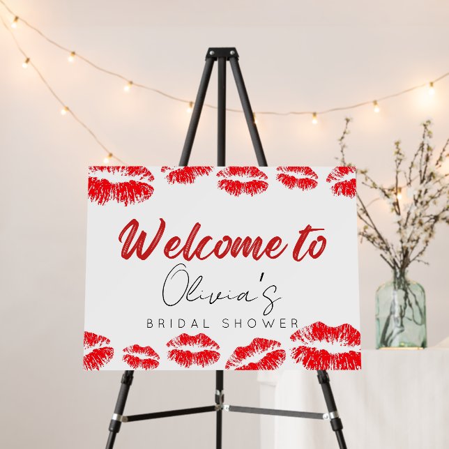 Kiss the miss goodbye bridal shower welcome sign (In Situ (Stand))