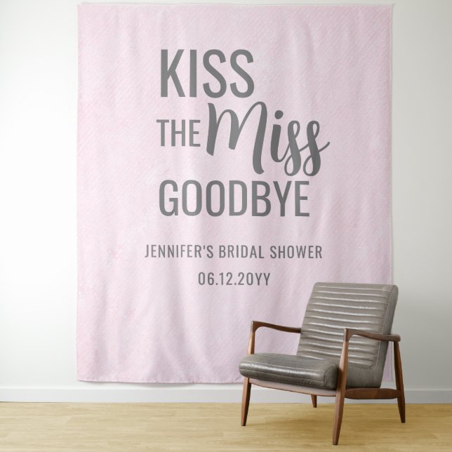 Kiss the Miss Goodbye Pink Bridal Shower Backdrop (In Situ)