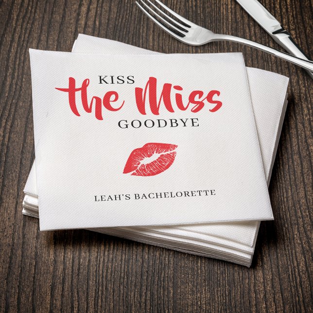 Kiss the Miss Goodbye Red Lip Bachelorette Party Napkins (Creator Uploaded)