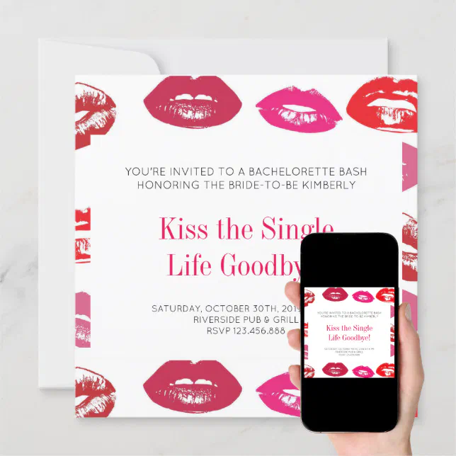 Kiss The Single Life Goodbye Bachelorette Party Invitation | Zazzle