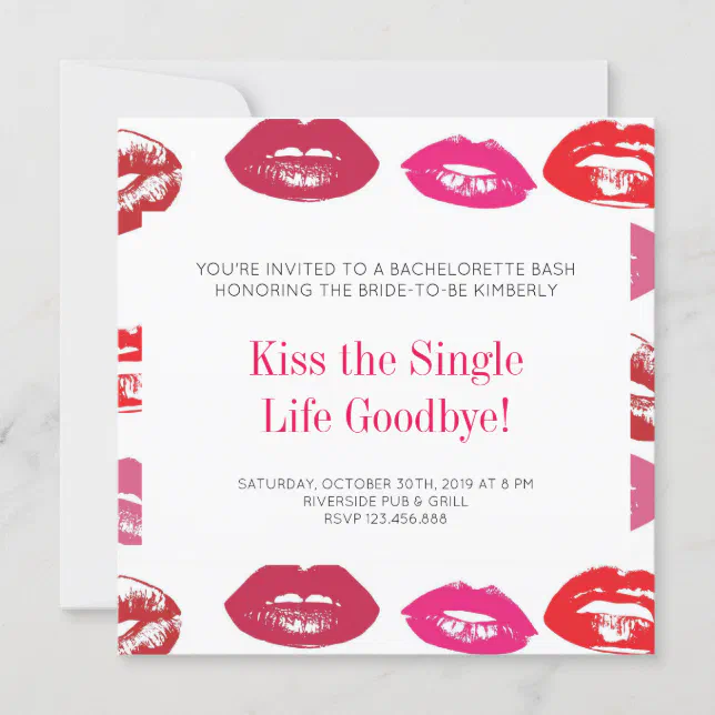 Kiss The Single Life Goodbye Bachelorette Party Invitation | Zazzle