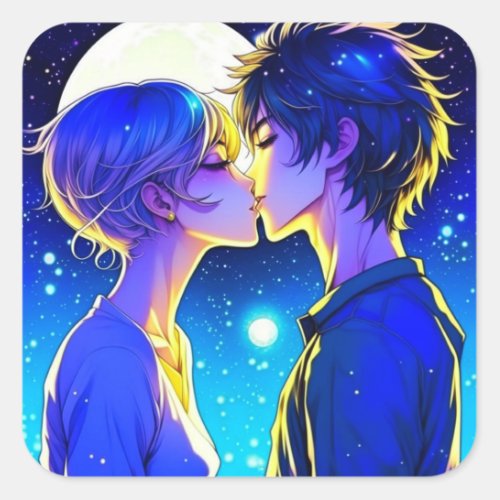 Kiss Under the Full Moon Anime Couple Square Sticker