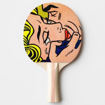 Kiss V - Lichtenstein - Vintage Pop Art Ping-pong Paddle by SmokyKitten at Zazzle