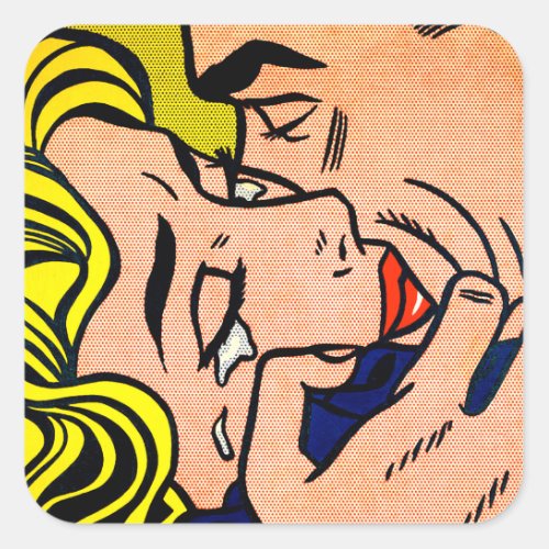 Kiss V _ Lichtenstein _ Vintage Pop Art Square Sticker