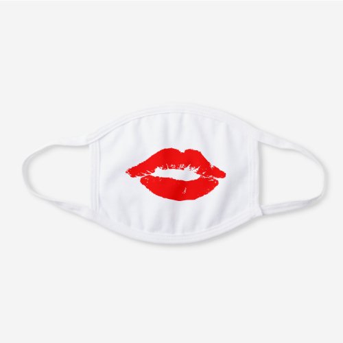 Kiss with Red Lips White Cotton Face Mask