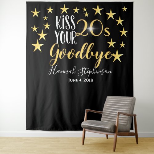 kiss your 20s goodbye photo prop virtual party tapestry