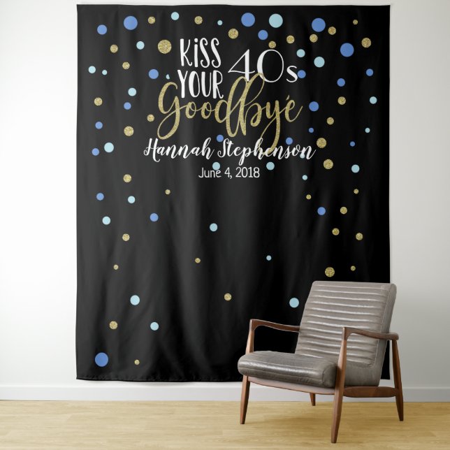 kiss your 40's goodbye 50th birthday party photo tapestry (In Situ)
