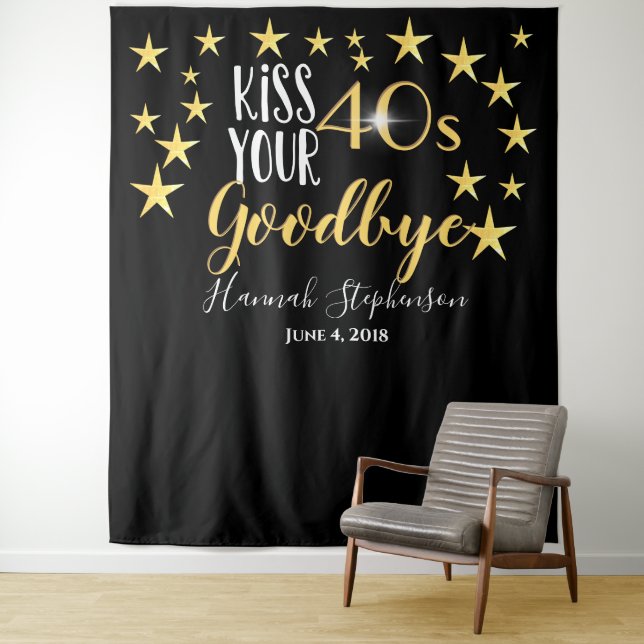 kiss your 40's goodbye photo prop virtual party tapestry (In Situ)