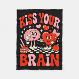 Kiss Your Brain Women Valentine's Day Retro School Fleece Blanket