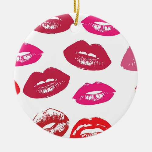 Kissable Lips Kissing Lips Red  Pink Lipstick Ceramic Ornament