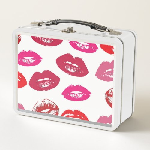 Kissable Lips Kissing Lips Red  Pink Lipstick Metal Lunch Box