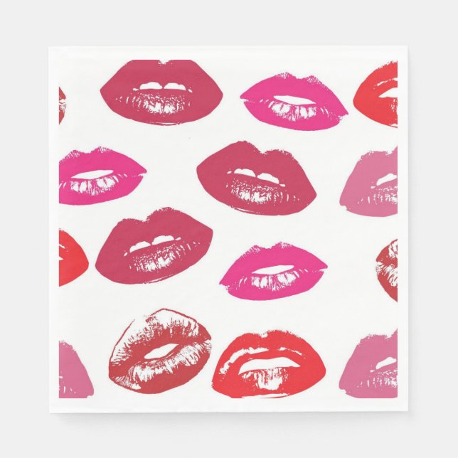 Kissable Lips (Kissing Lips, Red & Pink Lipstick) Napkins (Front)